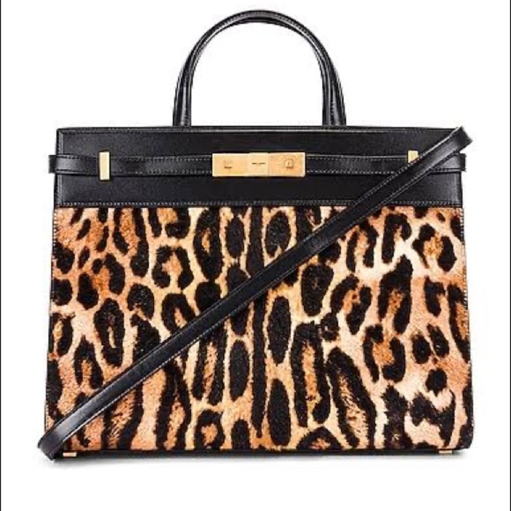 YSL LEOPARD CALF FUR MANHATTAN SHOULDER BAG